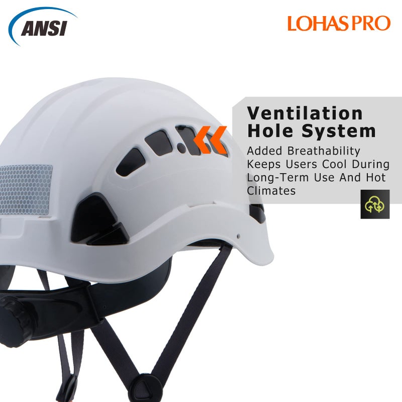 LOHASPRO Hard Hats Construction Safety Helmet ANSI Z89.1 Approved OSHA Hardhat  LOHASPRO Vented Men Worker White Hard Hat with Chin Strap Tree Climbing Rescue Arborist Helmet (P1 White) - Image 2